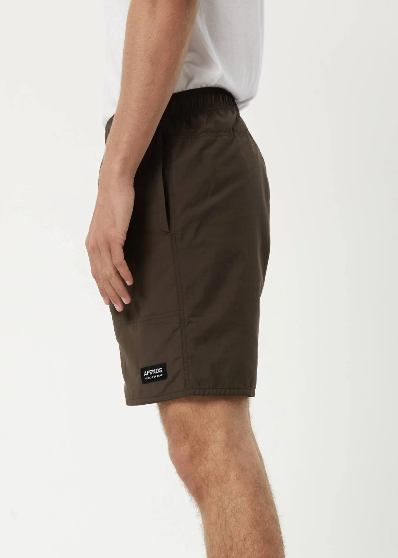 AFENDS Mens Baywatch Misprint - Elastic Waist Shorts - Coffee