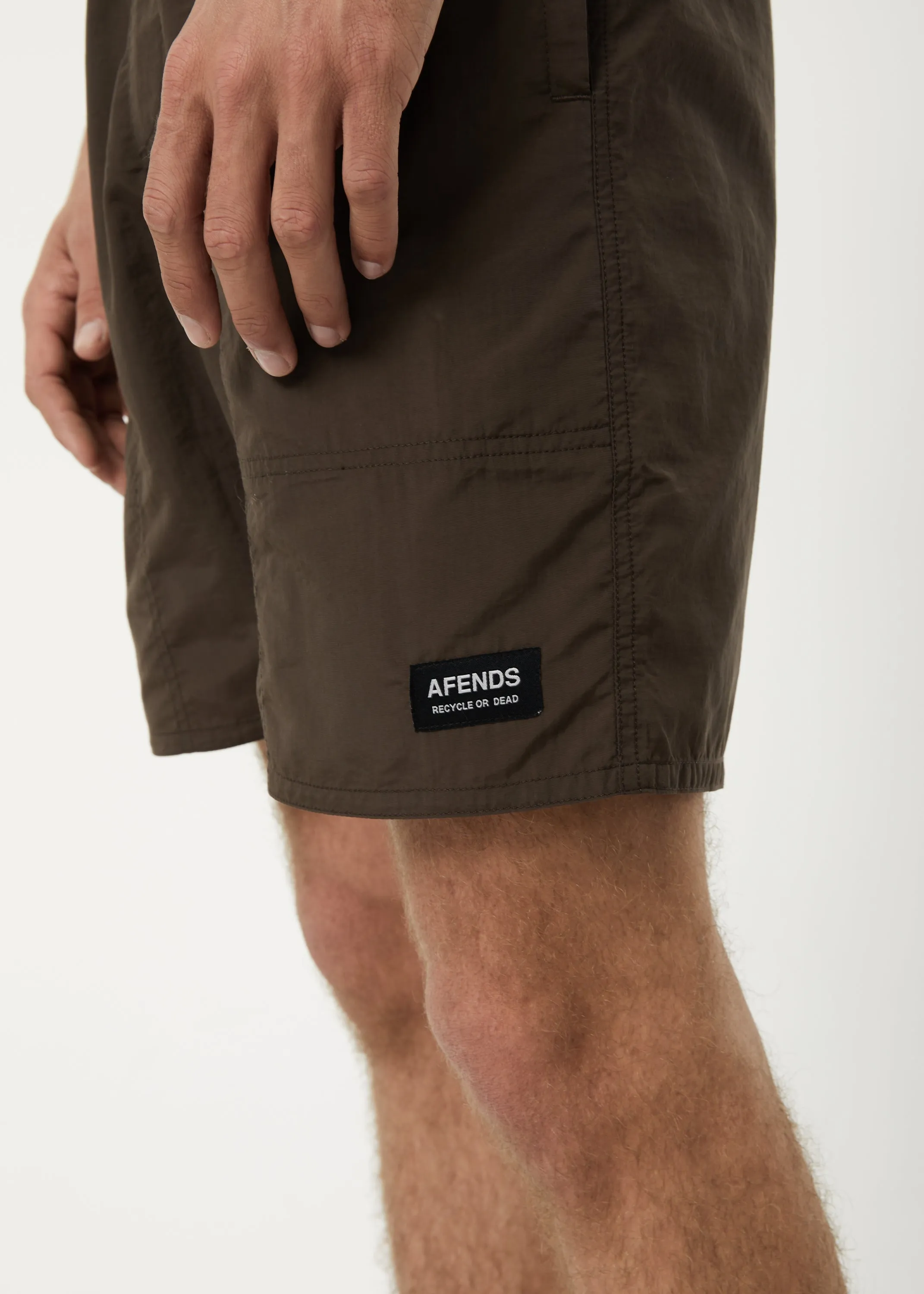 AFENDS Mens Baywatch Misprint - Elastic Waist Shorts - Coffee