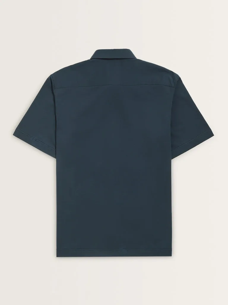 Ascot Dark Teal Cotton Blend Relaxed Fit Shirt