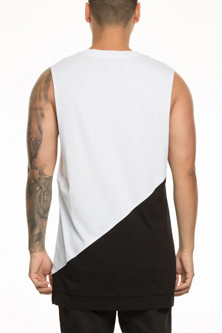 CARRÉ DIAGONAL PANEL 2 MUSCLE TEE WHITE/BLACK