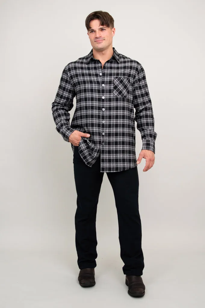 Cory Men's Shirt, Black Retro Plaid, Cotton