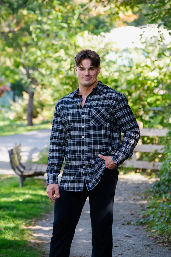 Cory Men's Shirt, Black Retro Plaid, Cotton