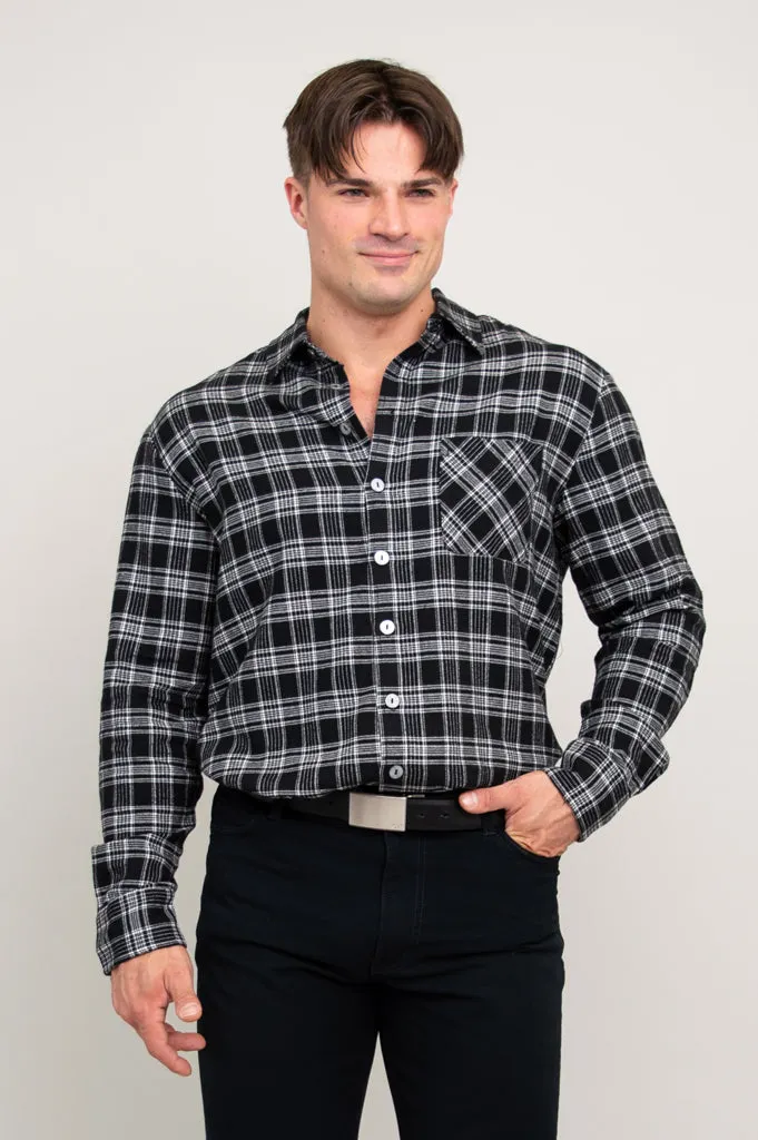 Cory Men's Shirt, Black Retro Plaid, Cotton