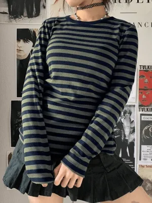 Crew Neck Striped Long Sleeve Tee