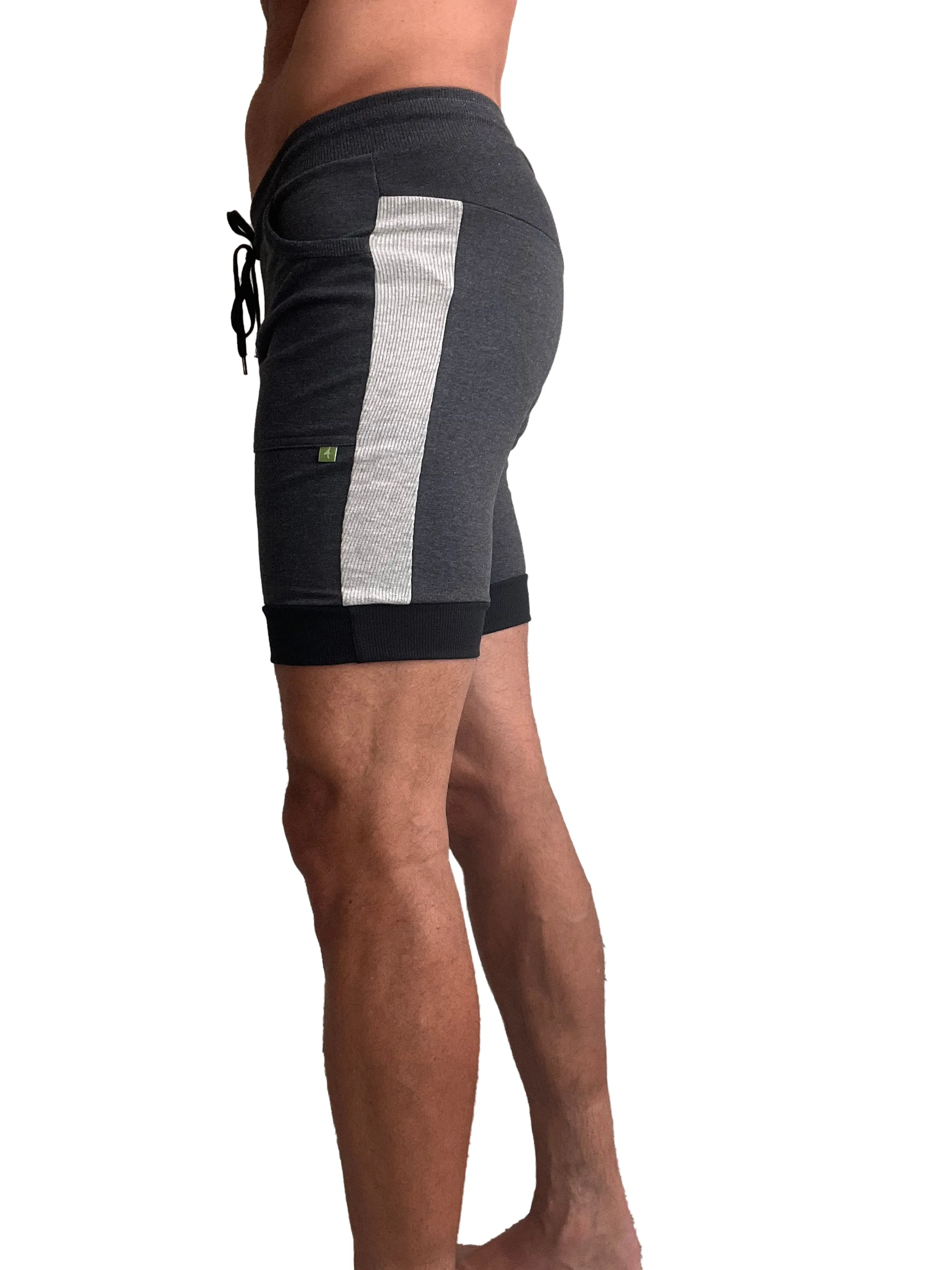 Cuffed Yoga Short (Charcoal w/Grey & Black)