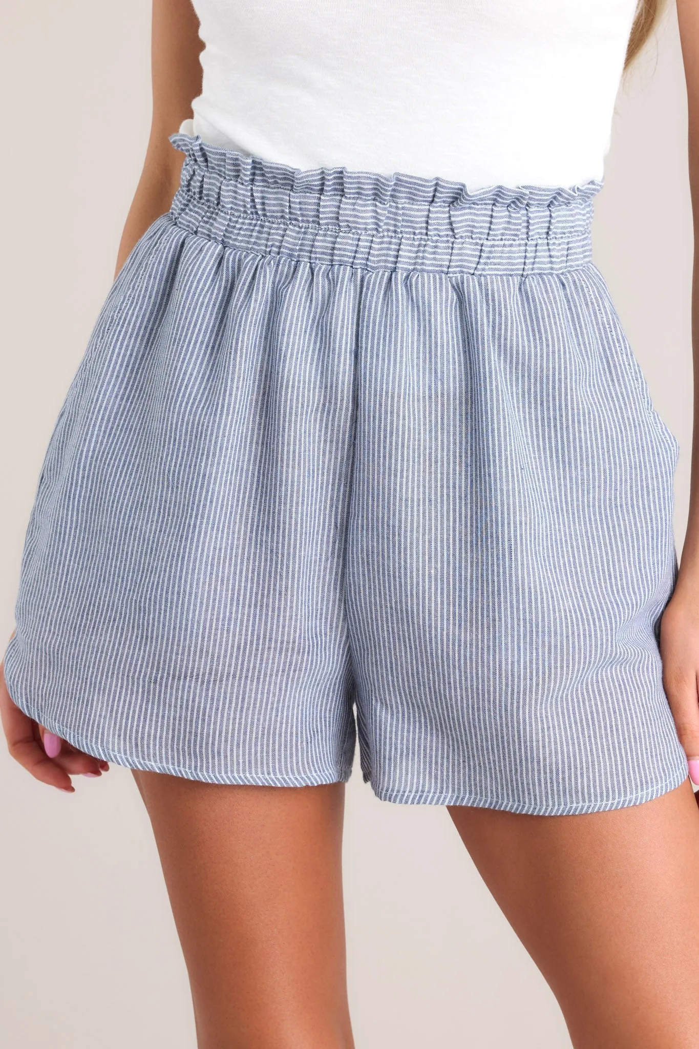 Dreams To Reality Dusty Blue Stripe Shorts