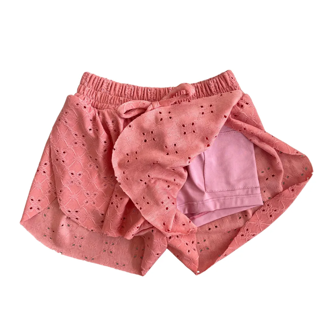 Eyelet Butterfly Shorts - Coral