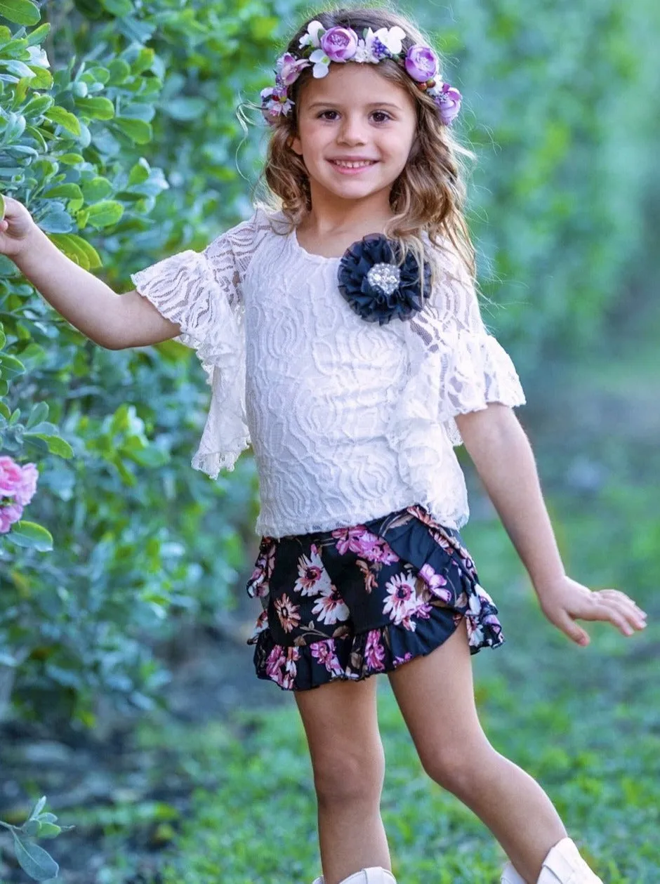 Fresh Flowers Boho Ruffle Shorts Set