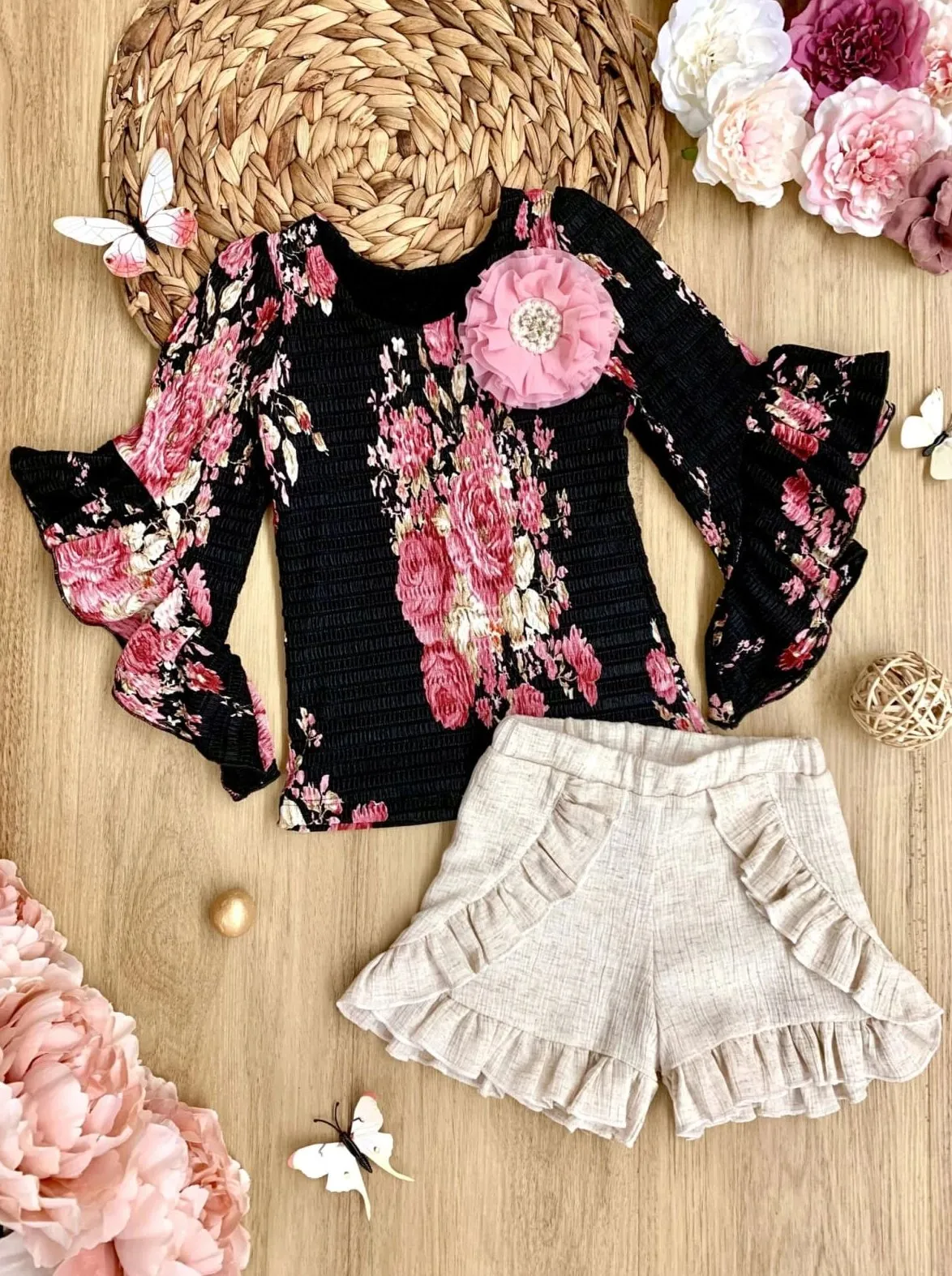 Fresh Flowers Boho Ruffle Shorts Set