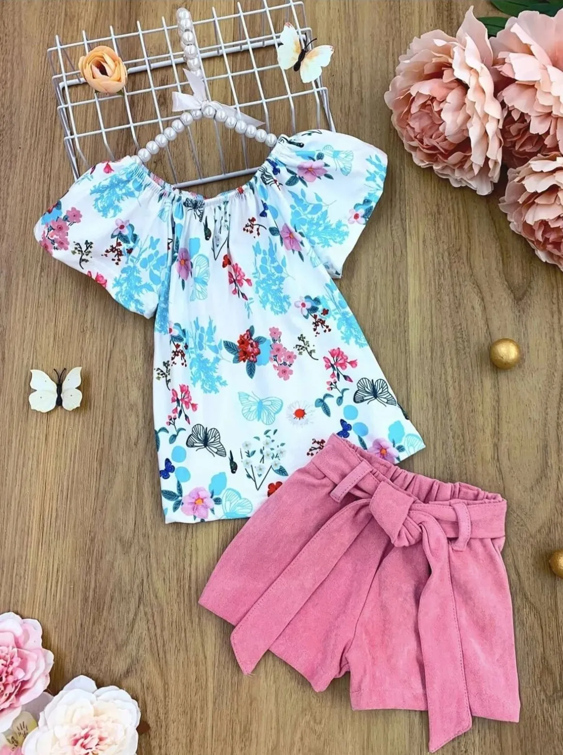 Girls Butterfly Beaut Floral Tunic and Belted Shorts Set