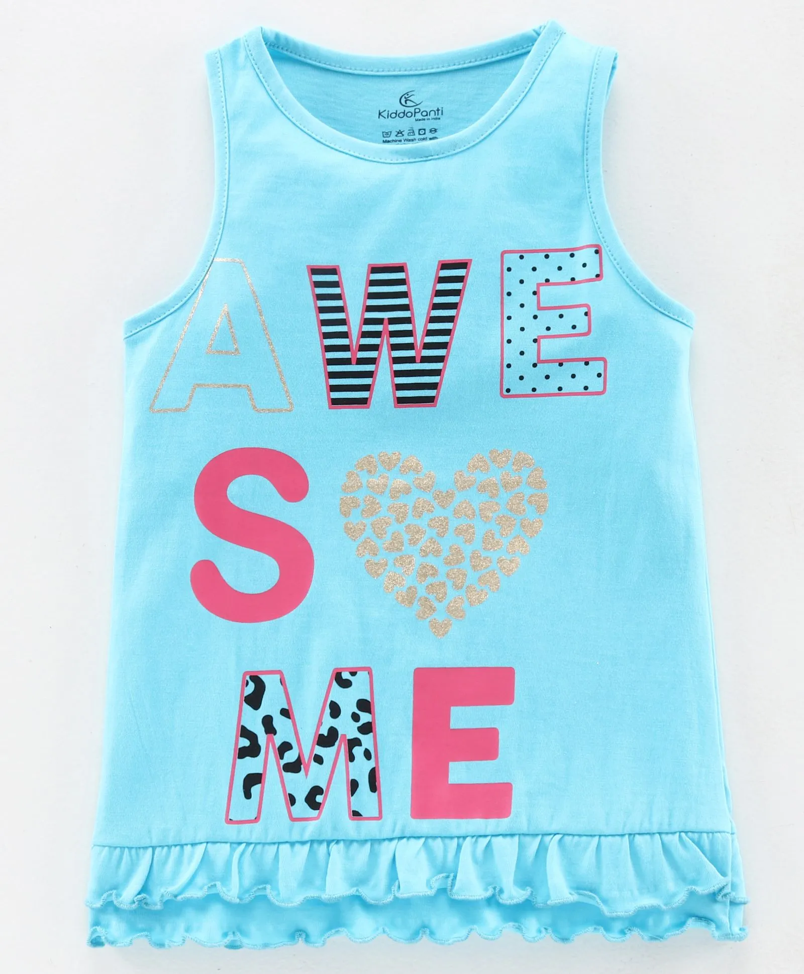 Girls Sleeveless Cotton Tee with Frill