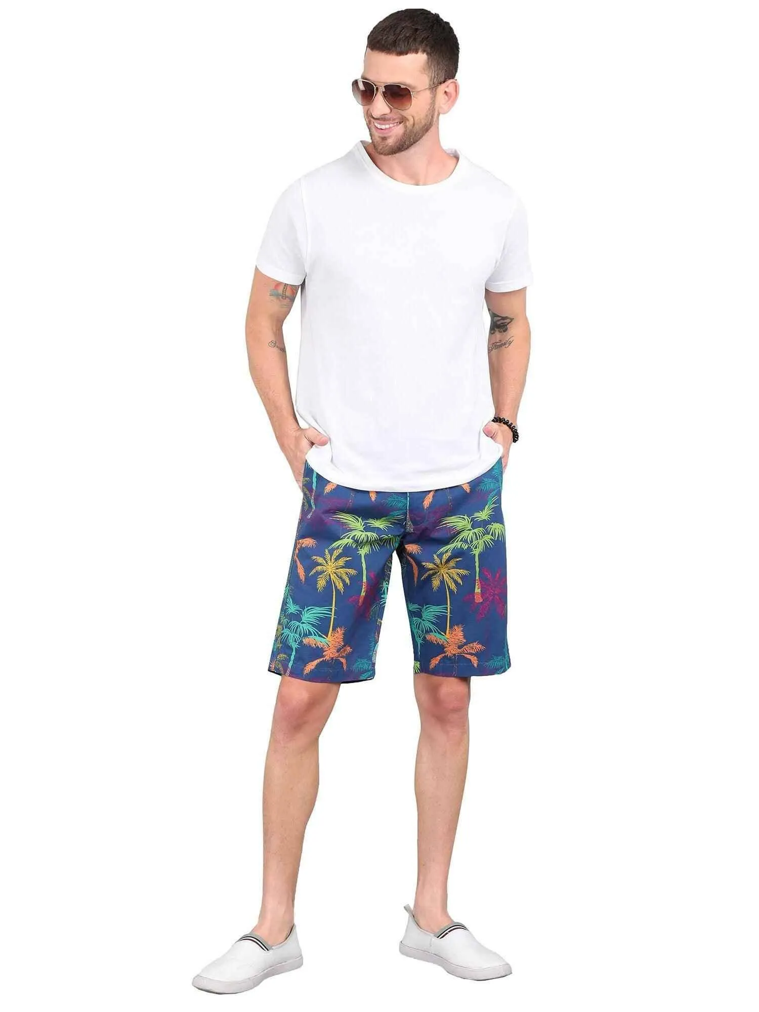 Guniaa Men's MultiColour Digital Printed Cotton Short