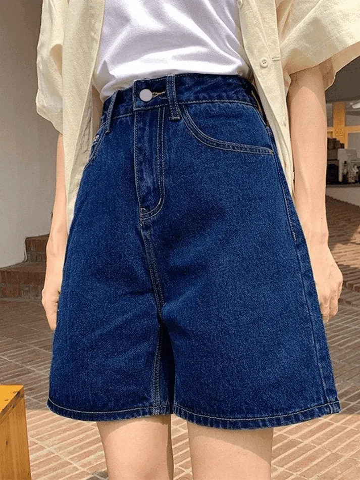 High Waist Straight Leg Denim Shorts