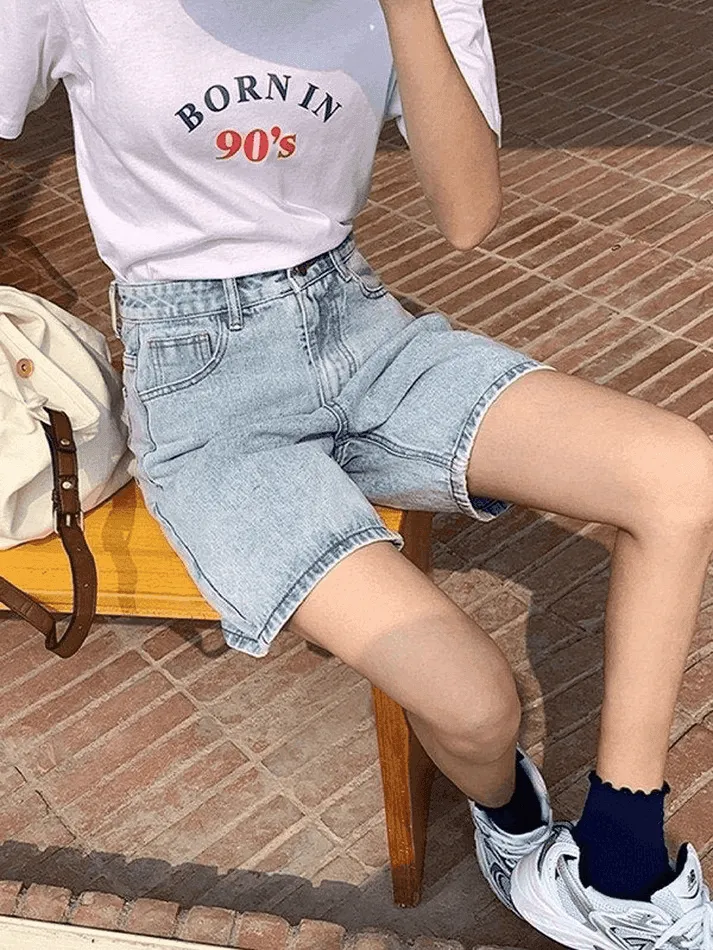 High Waist Straight Leg Denim Shorts