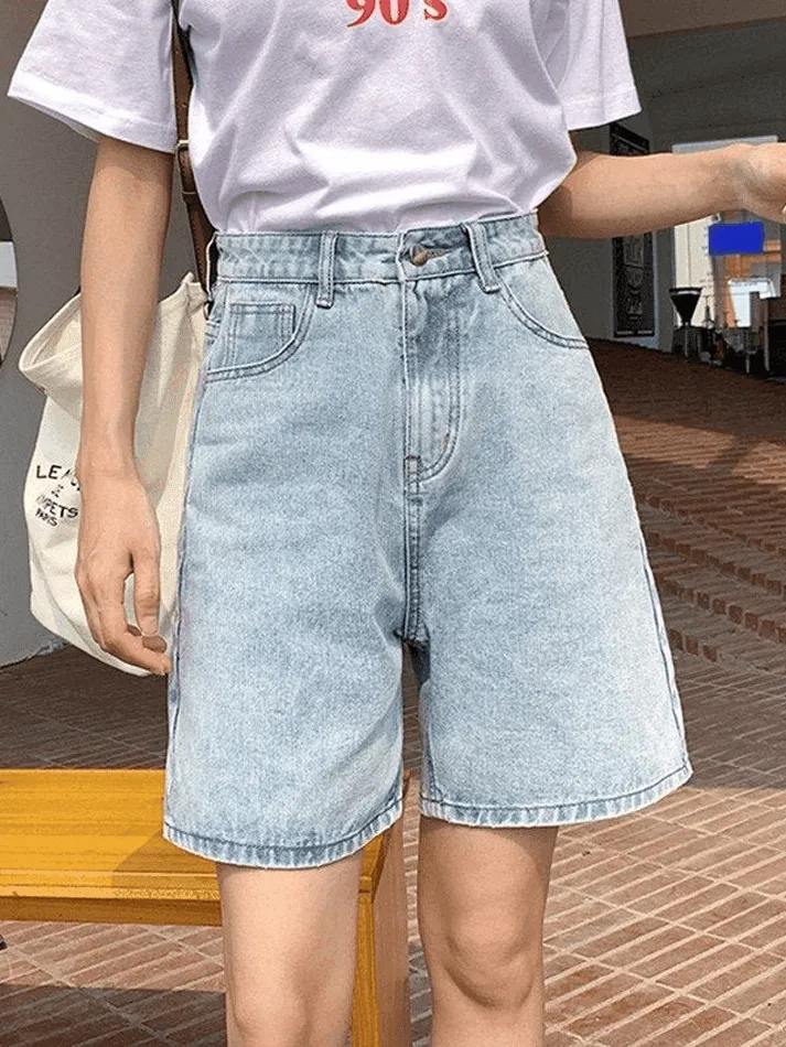 High Waist Straight Leg Denim Shorts