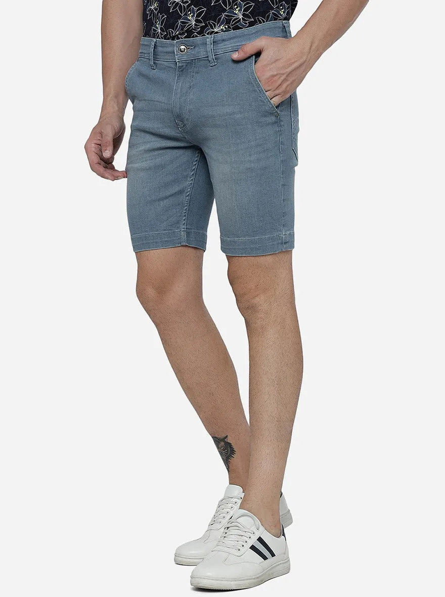 Ice Blue Solid Slim Fit Shorts | JadeBlue