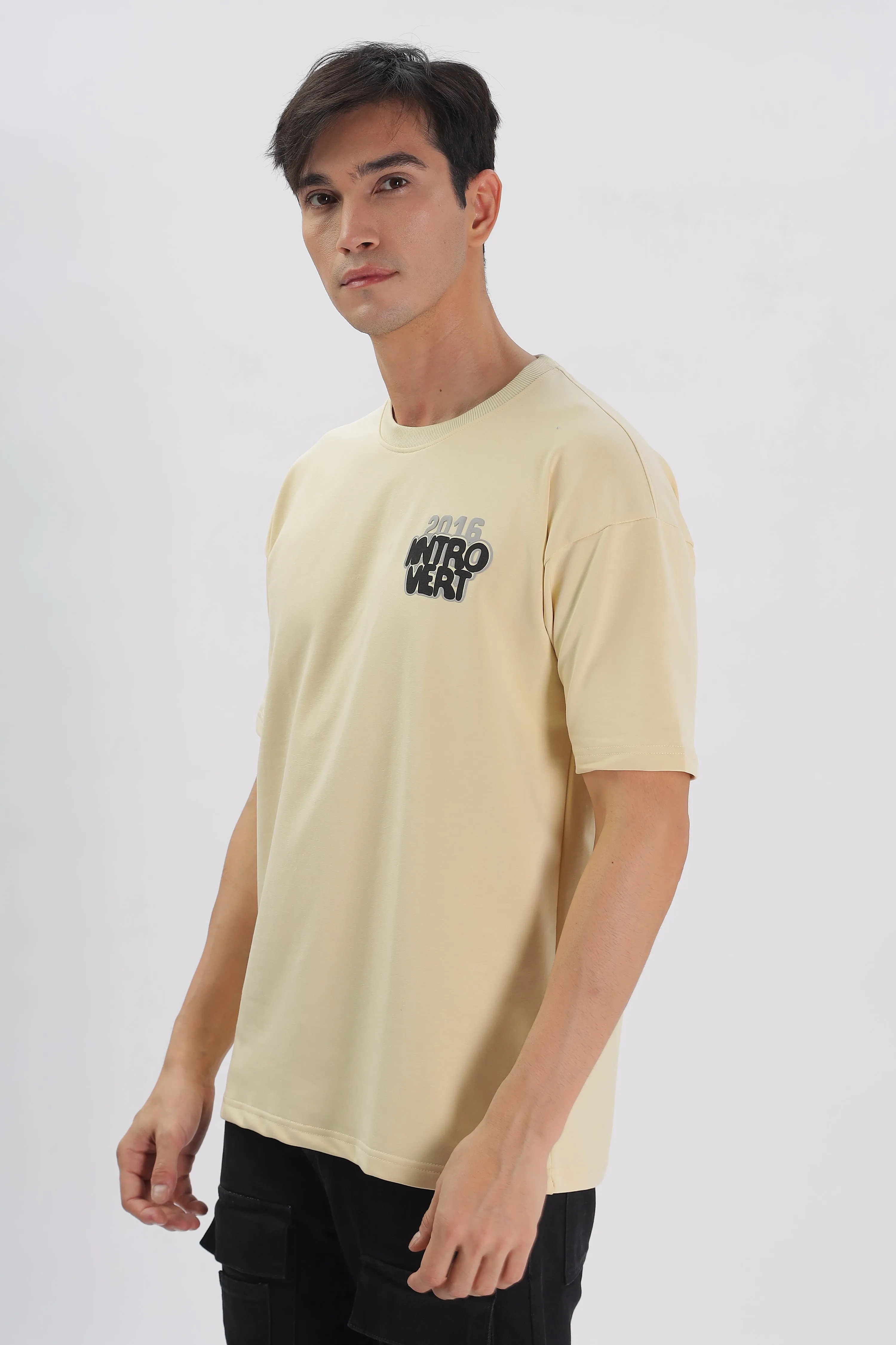 Introvert Vibes Drop Shoulder T-Shirt: Cream