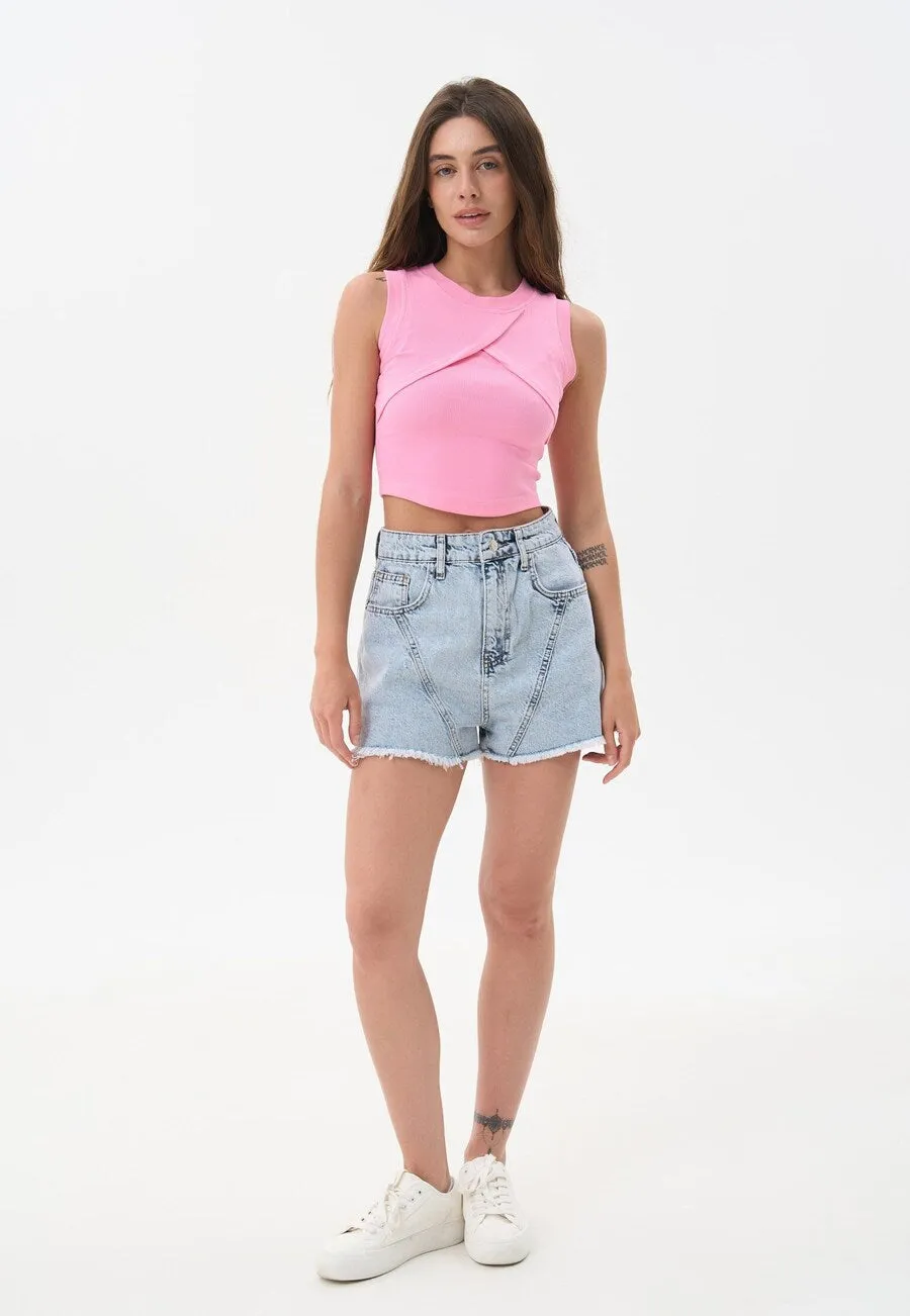 Light Blue Denim Shorts with Seams