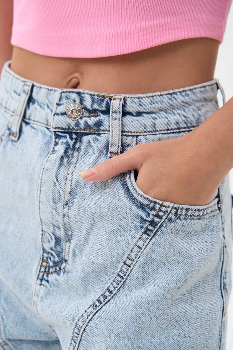 Light Blue Denim Shorts with Seams