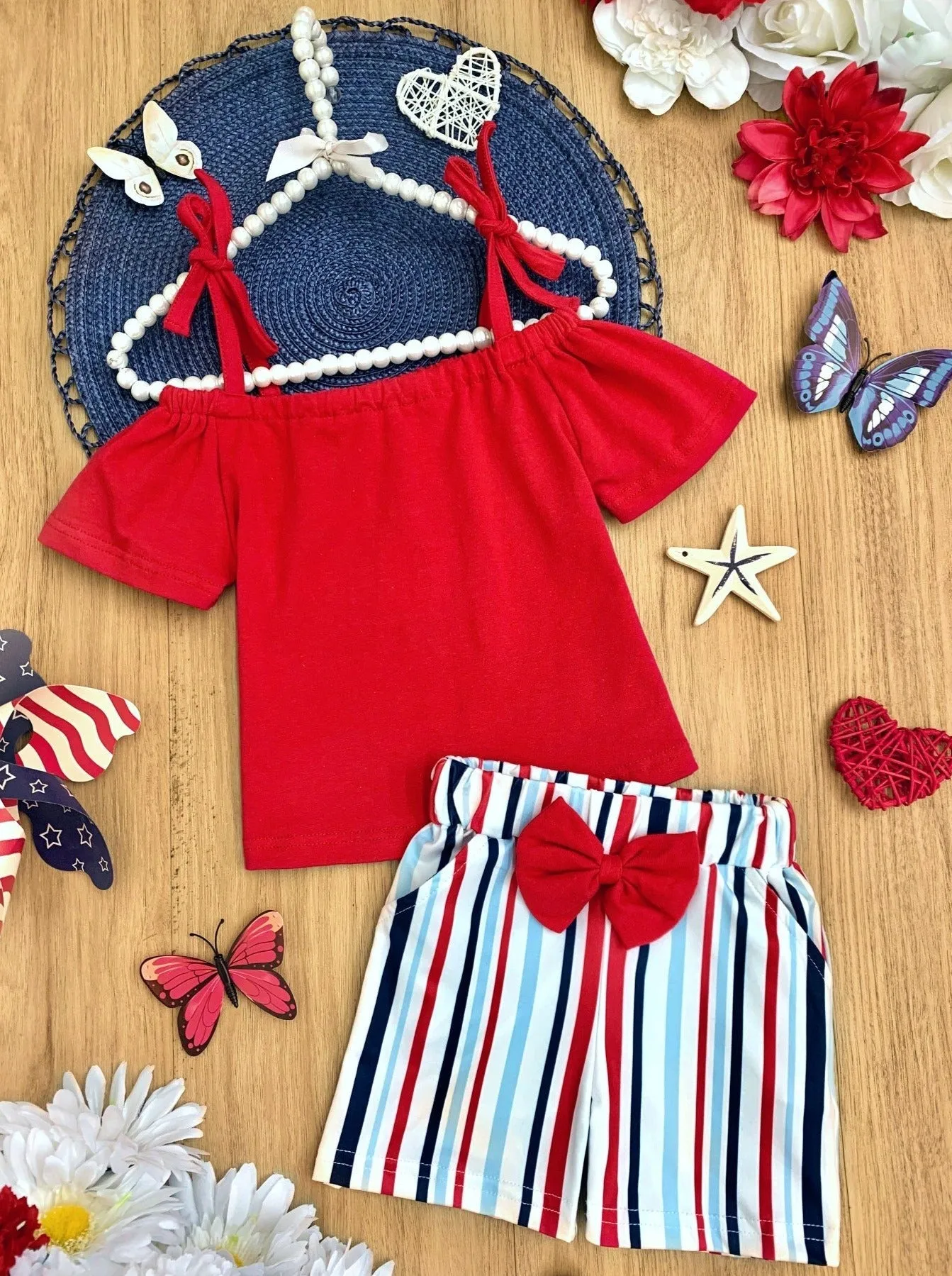 Lil Lady In Red Striped Shorts Set