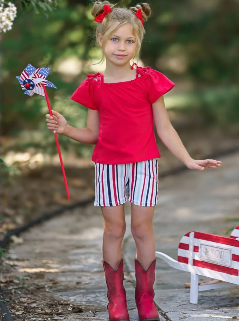 Lil Lady In Red Striped Shorts Set