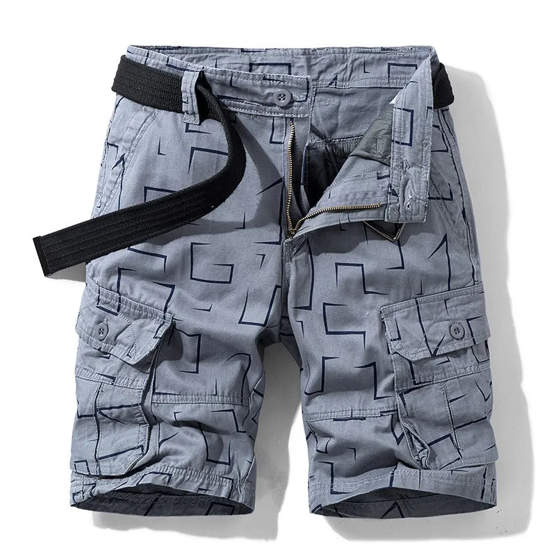 Men Cargo Shorts Geometric Print Casual Unisex Cotton Tactical Women Short Pants | 27254