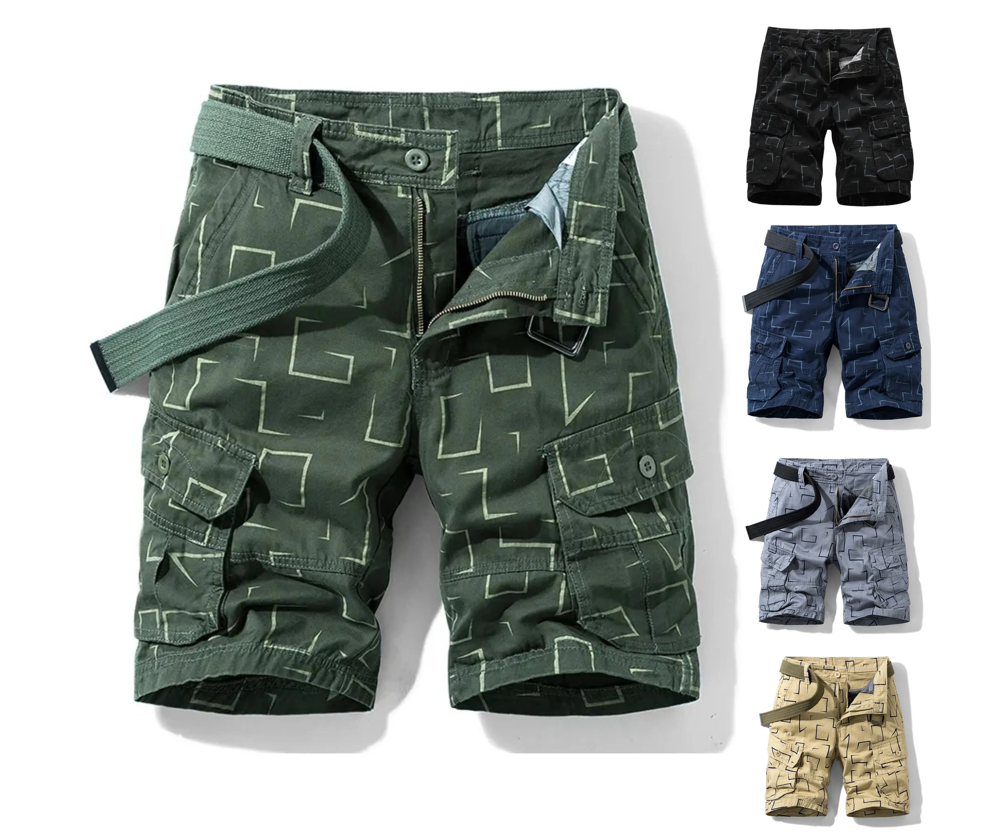 Men Cargo Shorts Geometric Print Casual Unisex Cotton Tactical Women Short Pants | 27254