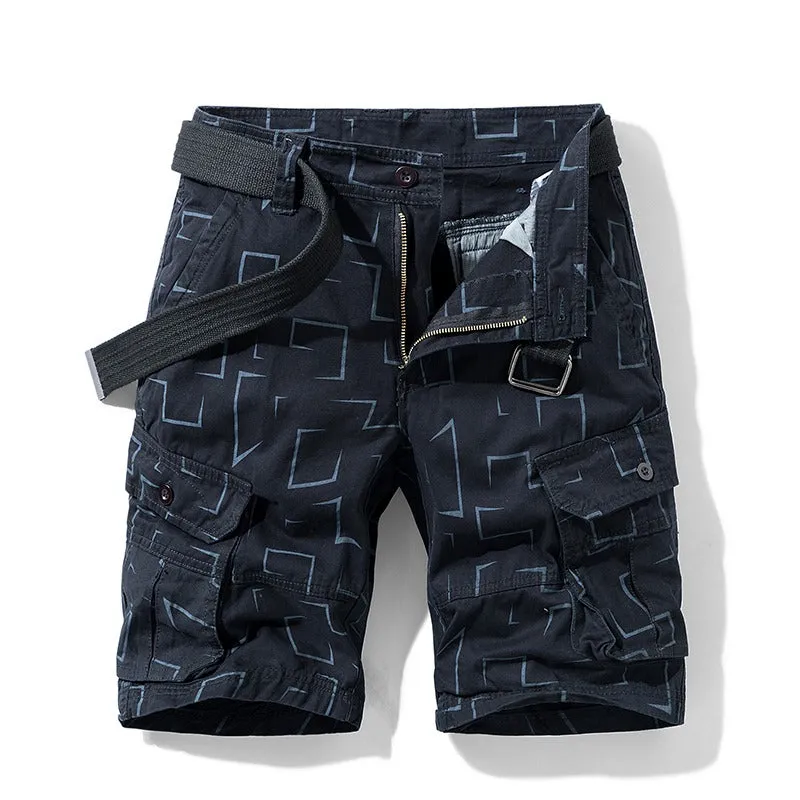 Men Cargo Shorts Geometric Print Casual Unisex Cotton Tactical Women Short Pants | 27254