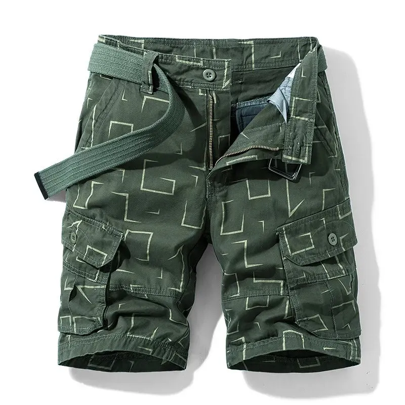 Men Cargo Shorts Geometric Print Casual Unisex Cotton Tactical Women Short Pants | 27254