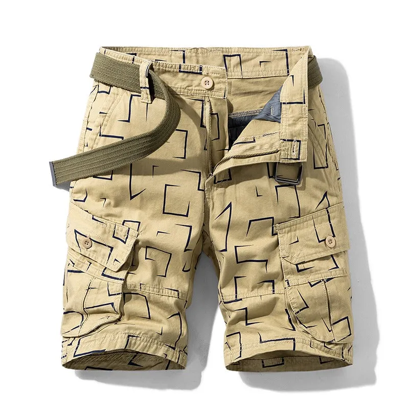 Men Cargo Shorts Geometric Print Casual Unisex Cotton Tactical Women Short Pants | 27254