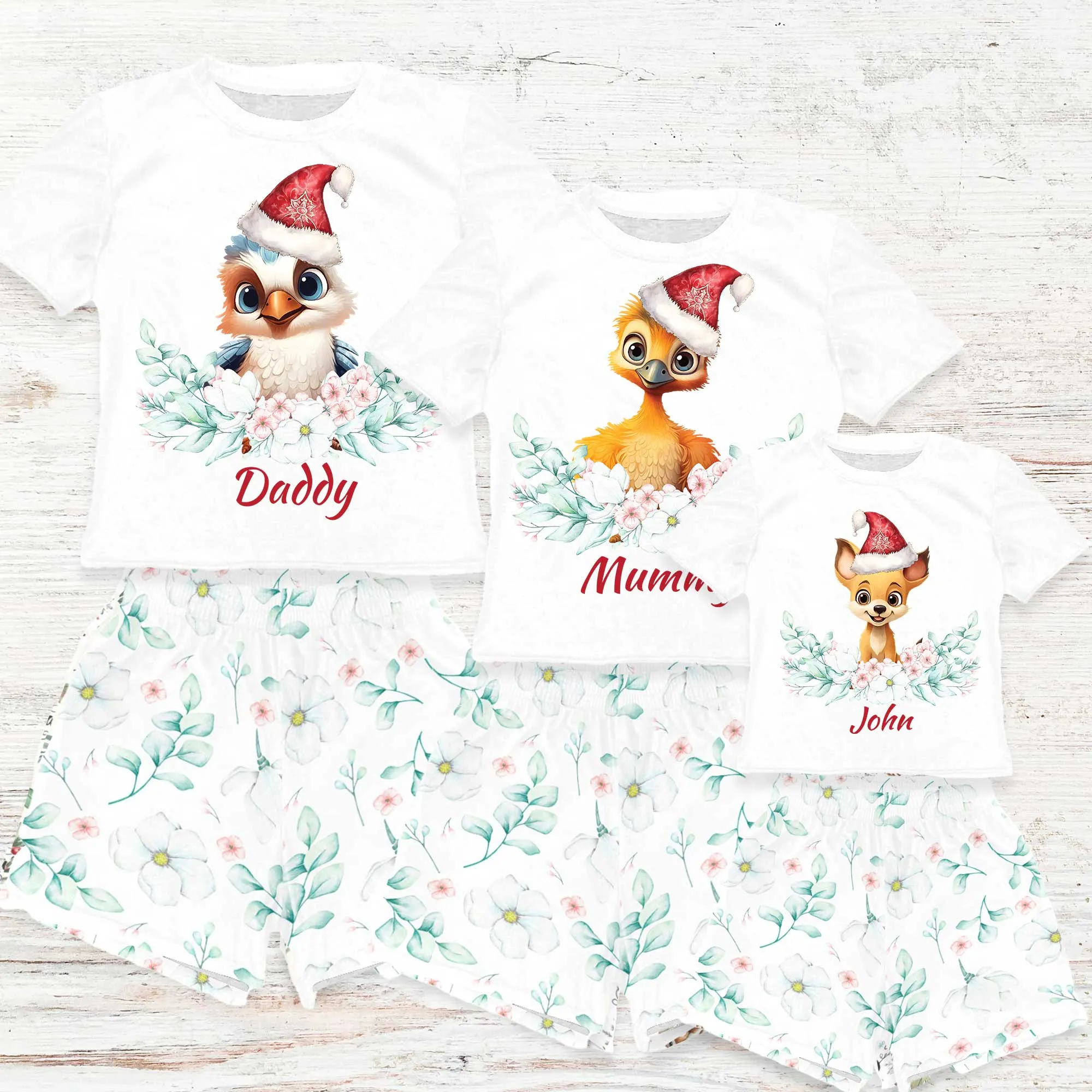 Personalised Australian Animals Christmas Matching Birthday Shirt and Short Sets