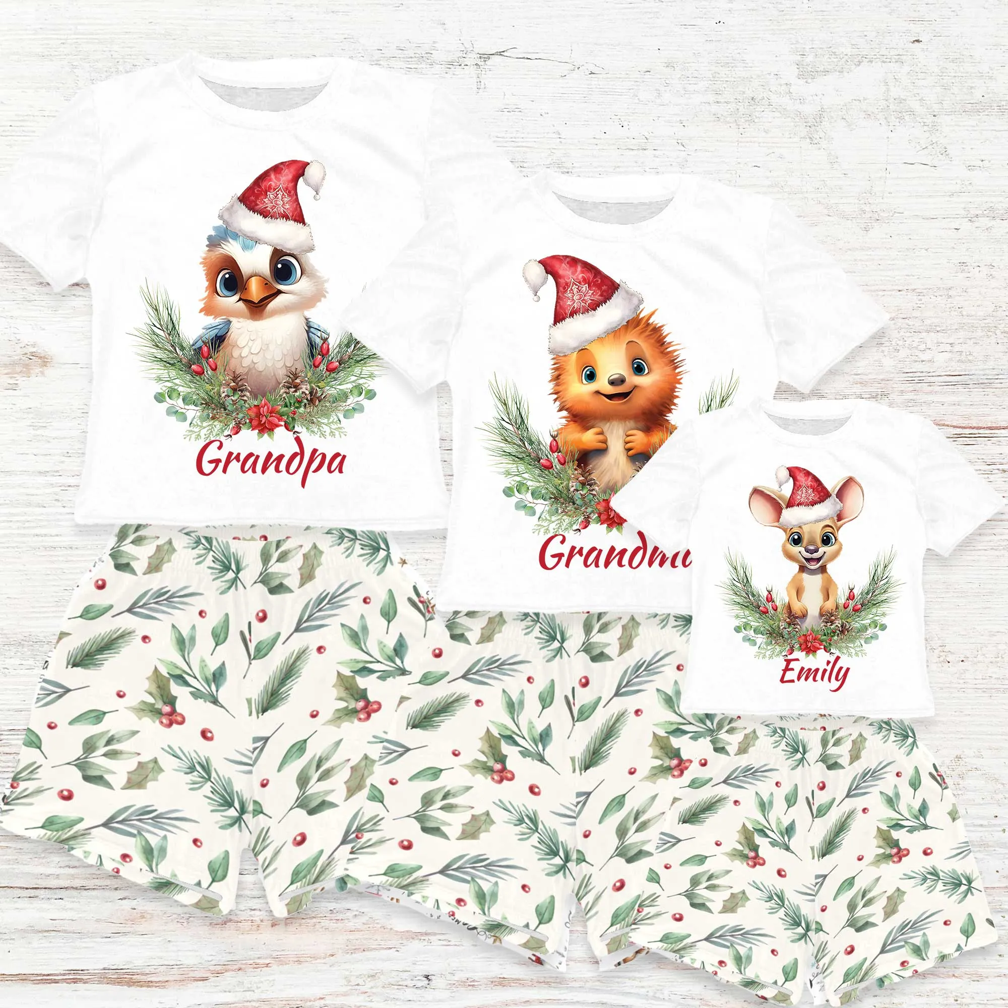 Personalised Australian Animals Christmas Matching Birthday Shirt and Short Sets