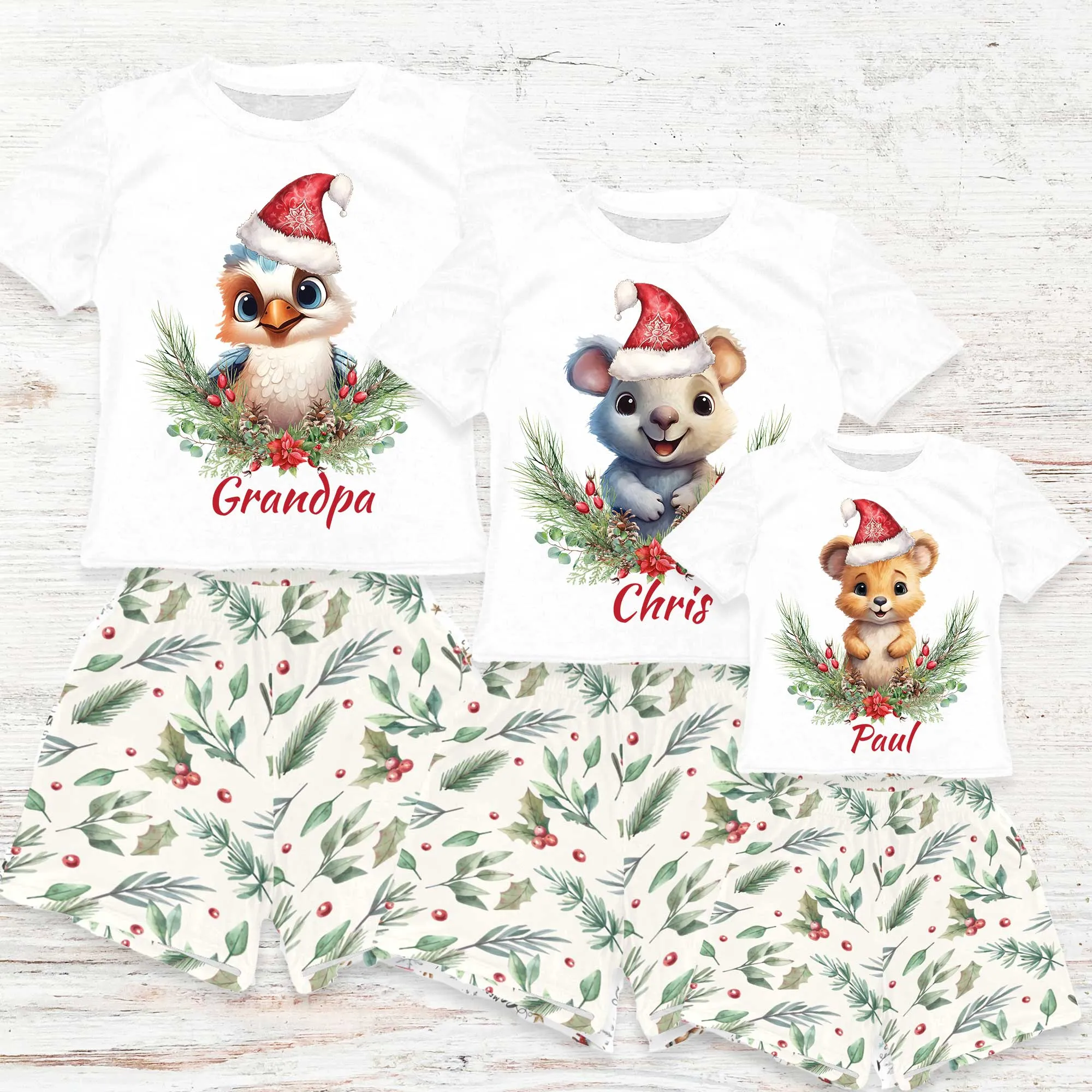 Personalised Australian Animals Christmas Matching Birthday Shirt and Short Sets