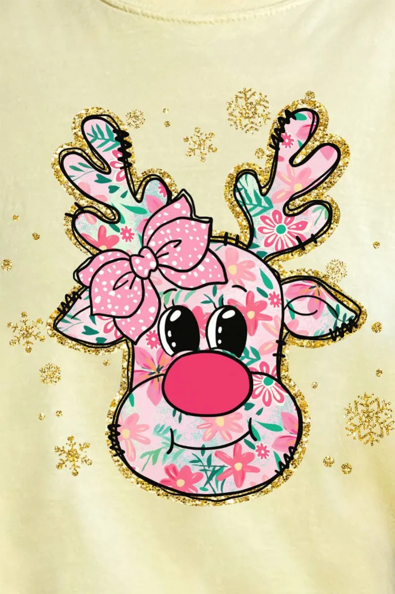 Preppy Blossom Reindeer Comfort Colors Adult Ring-Spun Cotton Tee