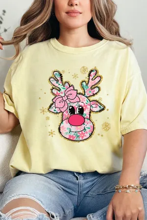 Preppy Blossom Reindeer Comfort Colors Adult Ring-Spun Cotton Tee