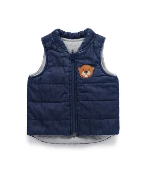 Purebaby Reversible Vest - Mid Denim/Grey Melange