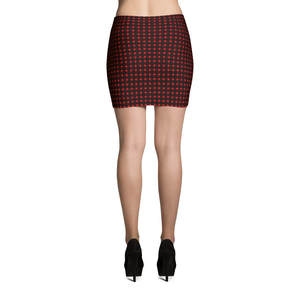 Red Buffalo Plaid Print Designer Best Preppy  Women's Mini Skirt- Made in USA/EU