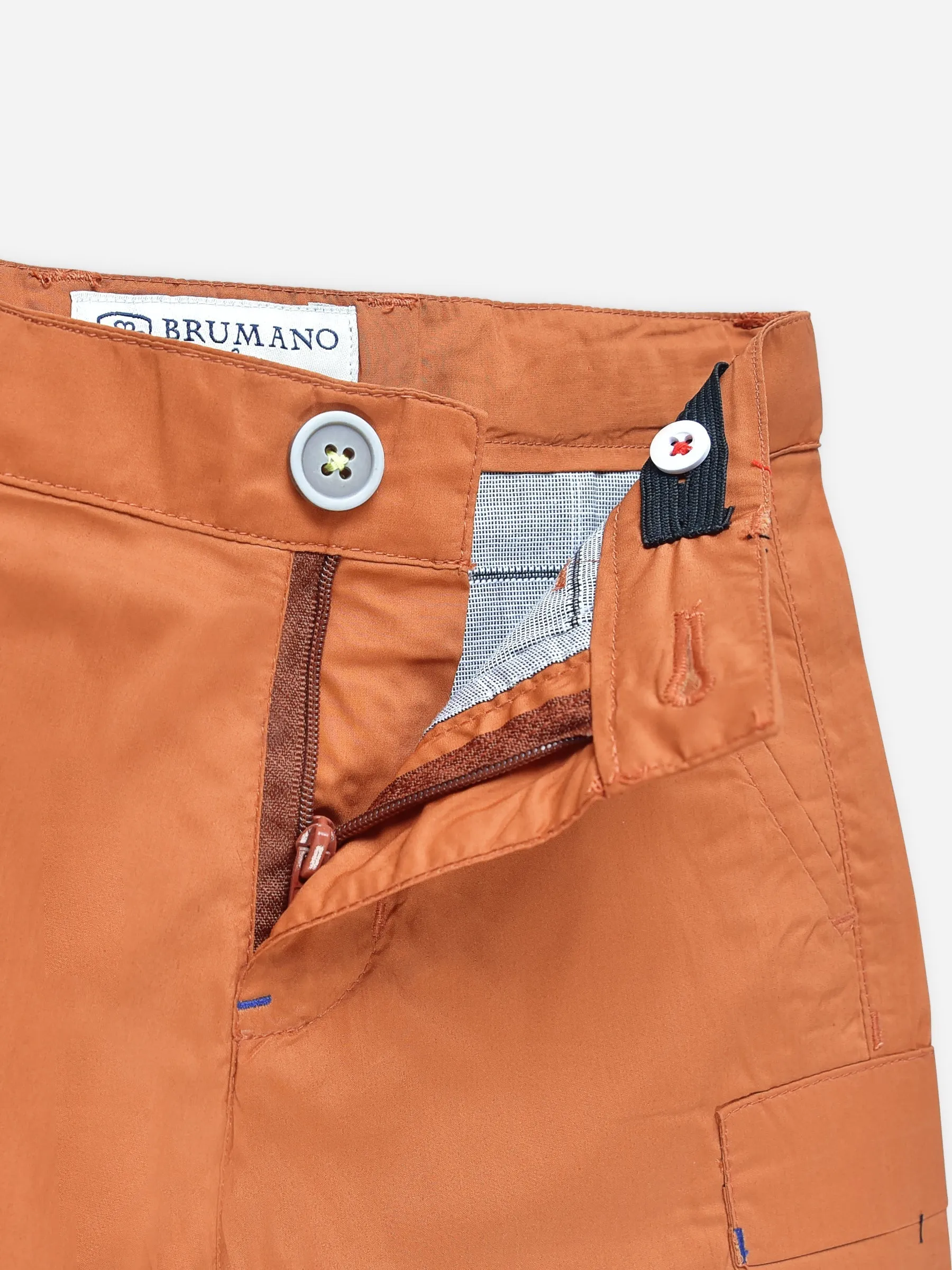 Rusty Orange Stretch Cotton Casual Shorts