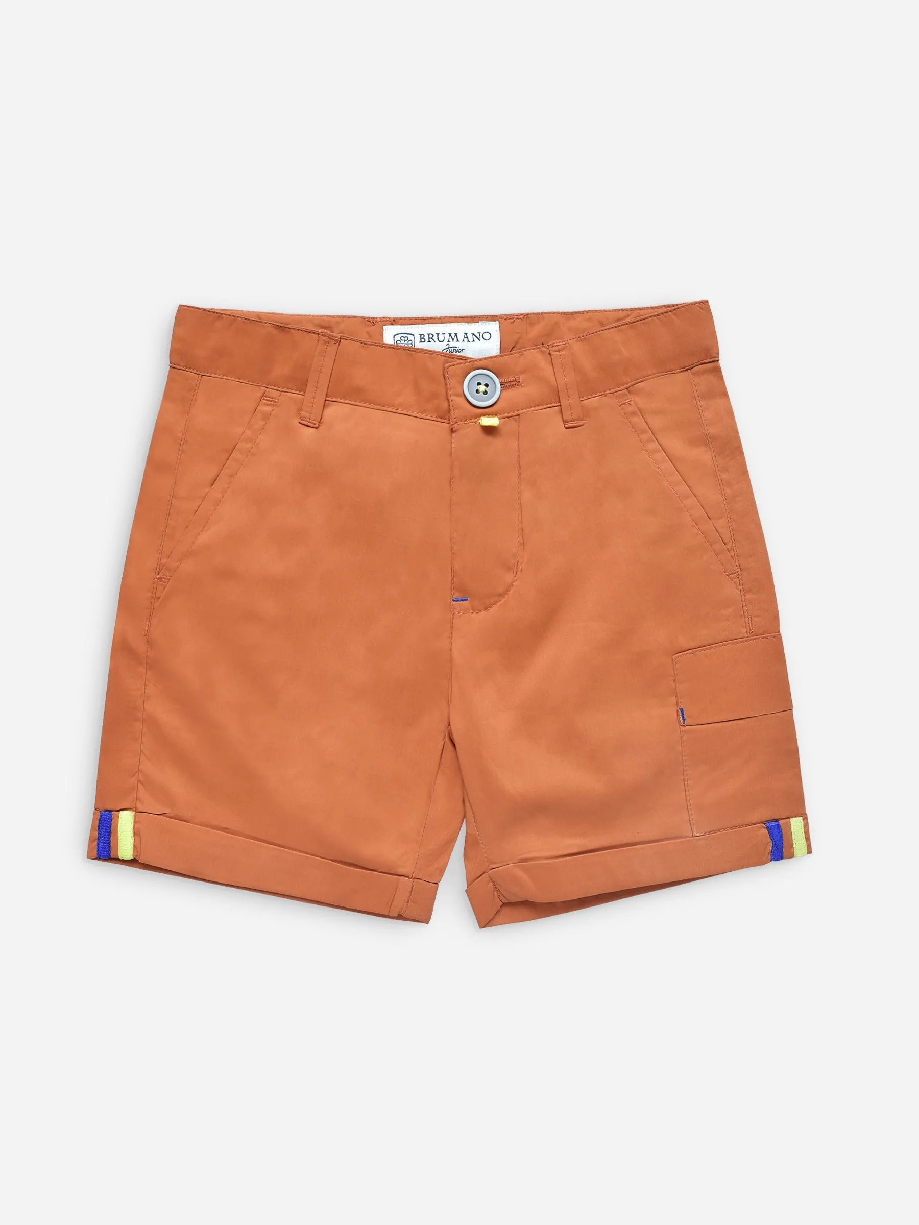 Rusty Orange Stretch Cotton Casual Shorts