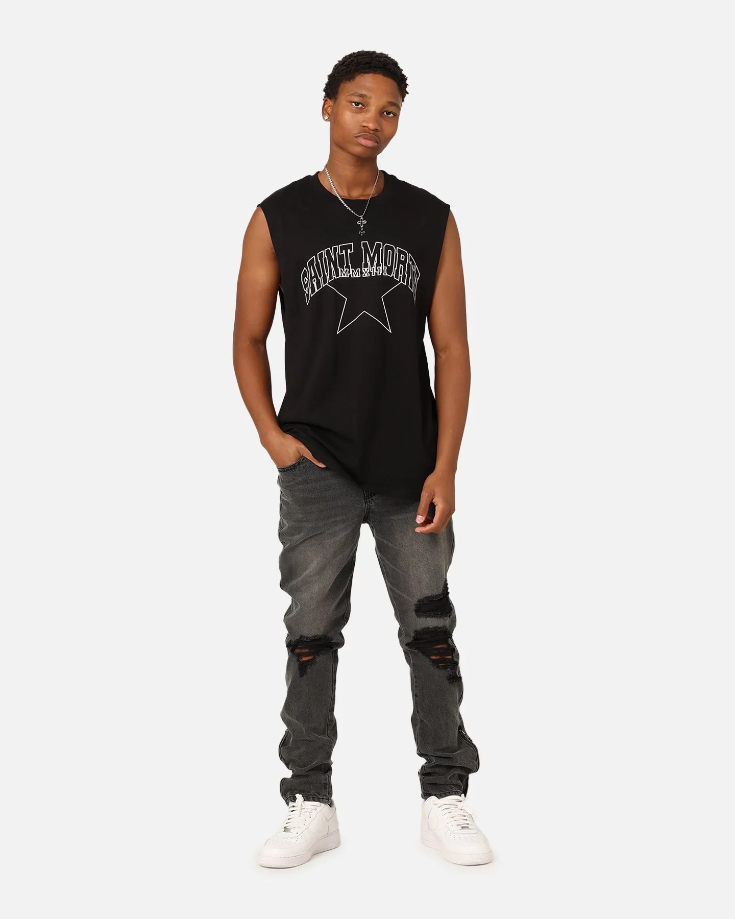 Saint Morta College Star Oversized Muscle T-Shirt Black