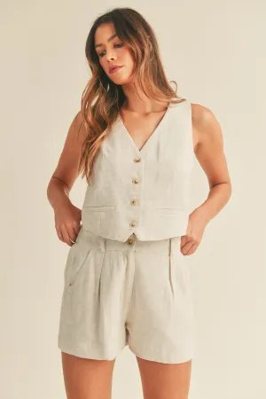 Sophie Linen mix vest short set