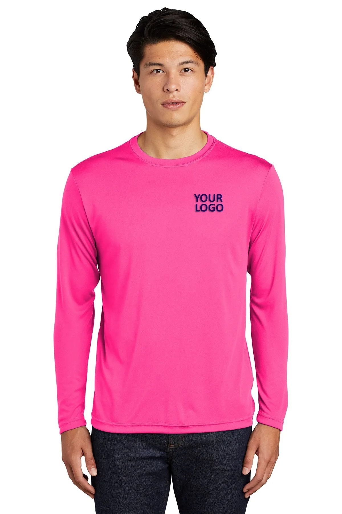 Sport-Tek Long Sleeve PosiCharge Customized Competitor Tee's, Neon Pink