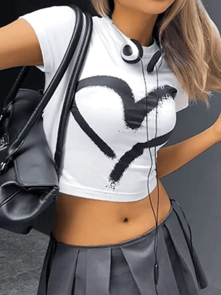 Spray Heart Printed Crop Top