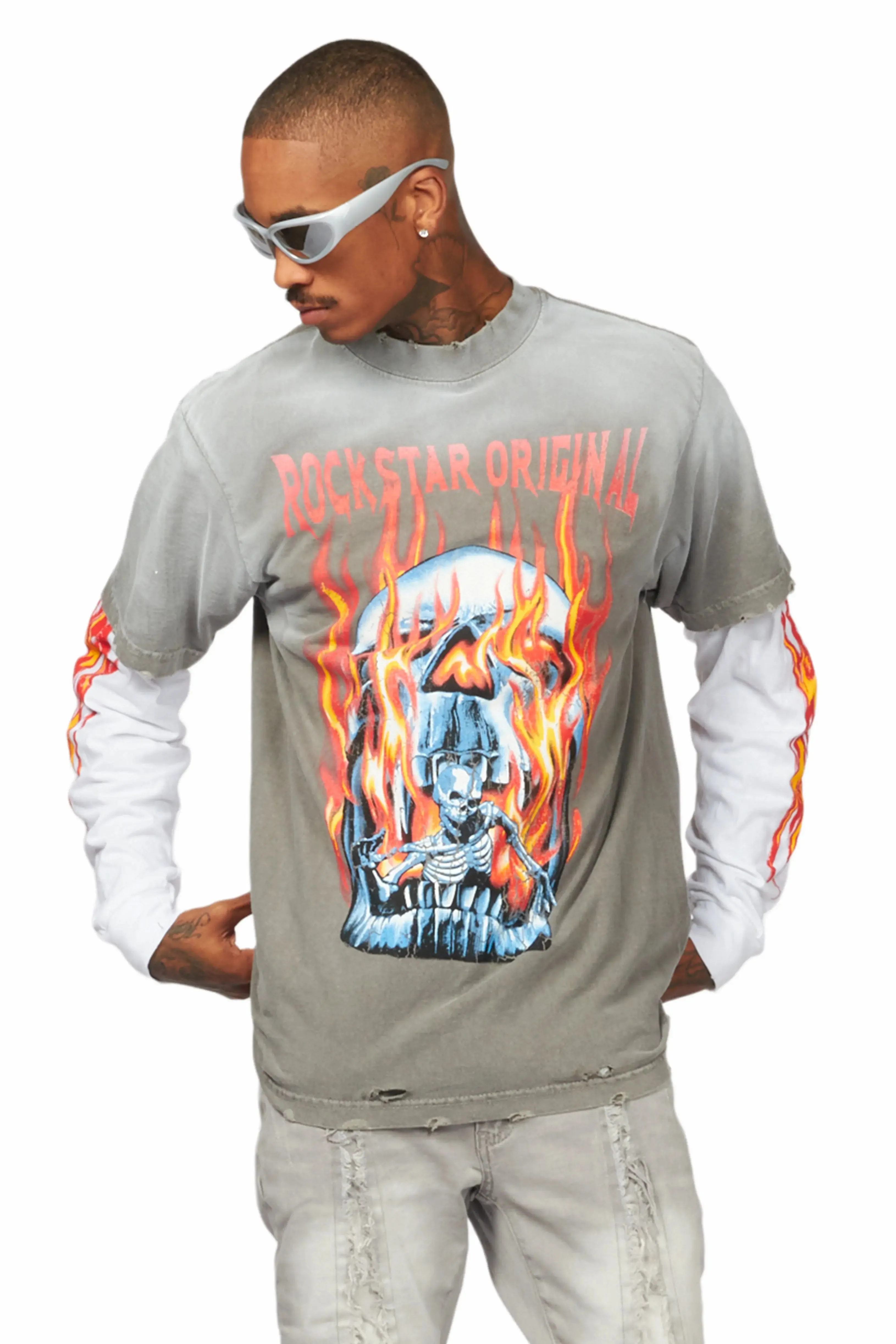 Suspect Charcoal Double Layer Long Sleeve Graphic T-Shirt