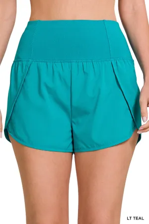 Teal High Waisted Zipper Back Pocket Running Shorts