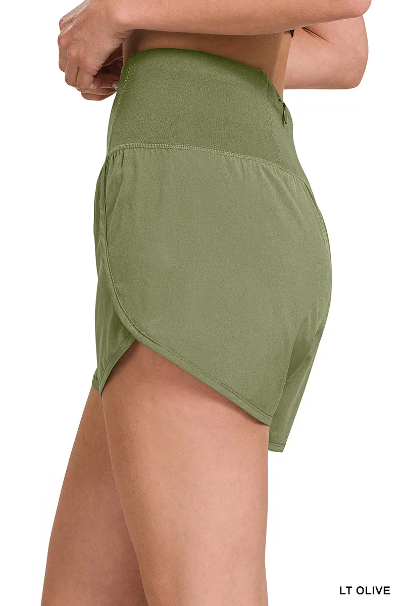 Teal High Waisted Zipper Back Pocket Running Shorts