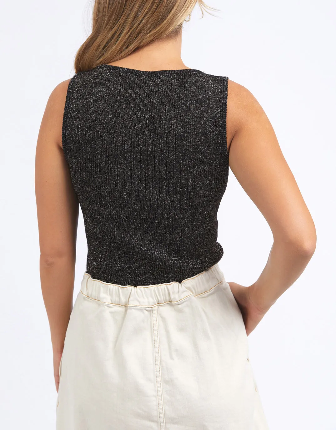 Tessa Metallic Knit Tank - Black