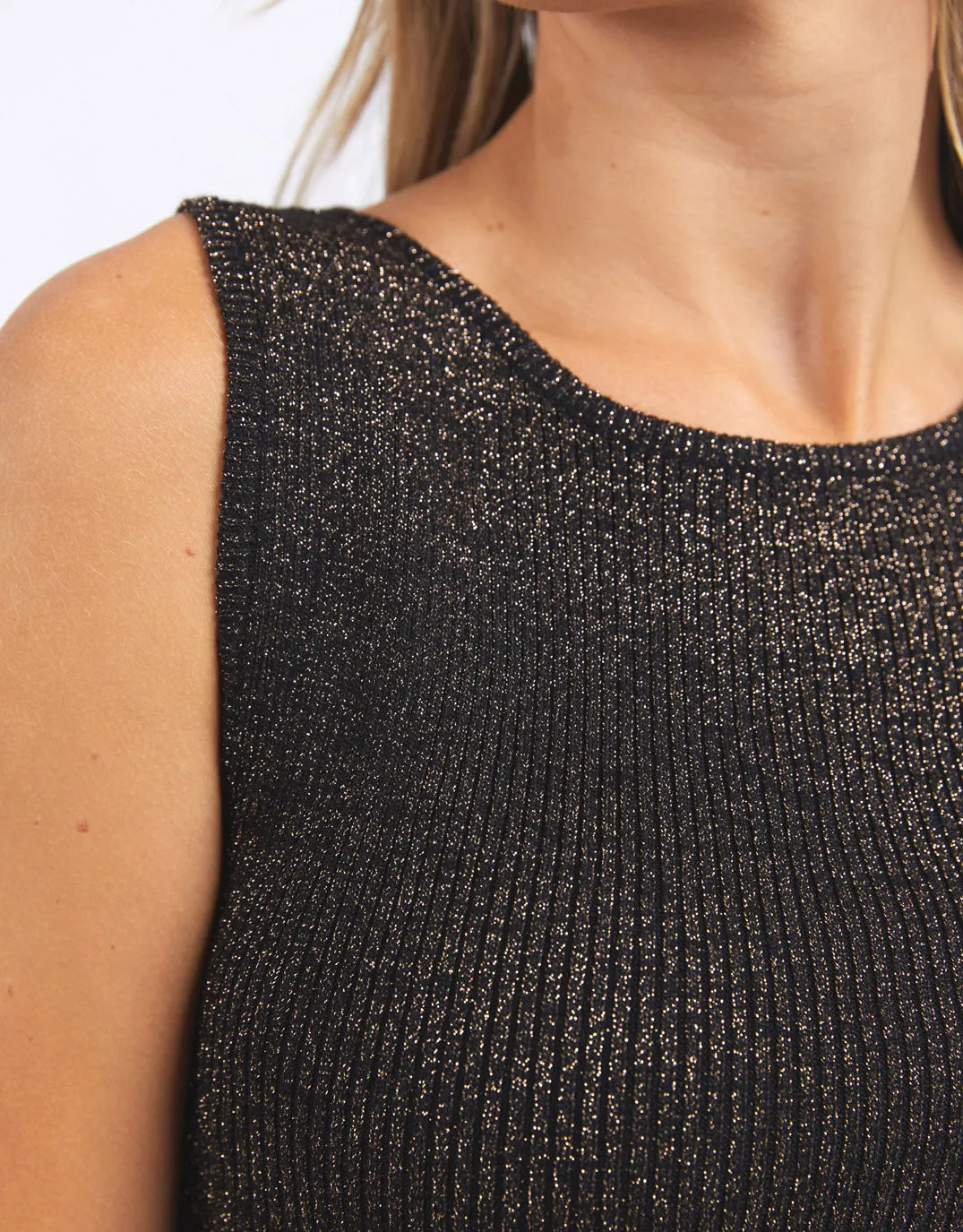 Tessa Metallic Knit Tank - Black