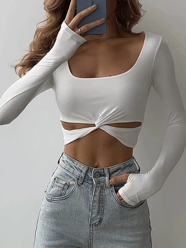 Twisted Cutout Long Sleeve Crop Top