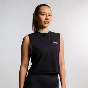 TWL -  WOMEN'S SLASH CROP - STRONGER TOGETHER - BLACK/FLAMINGO - FINELINE